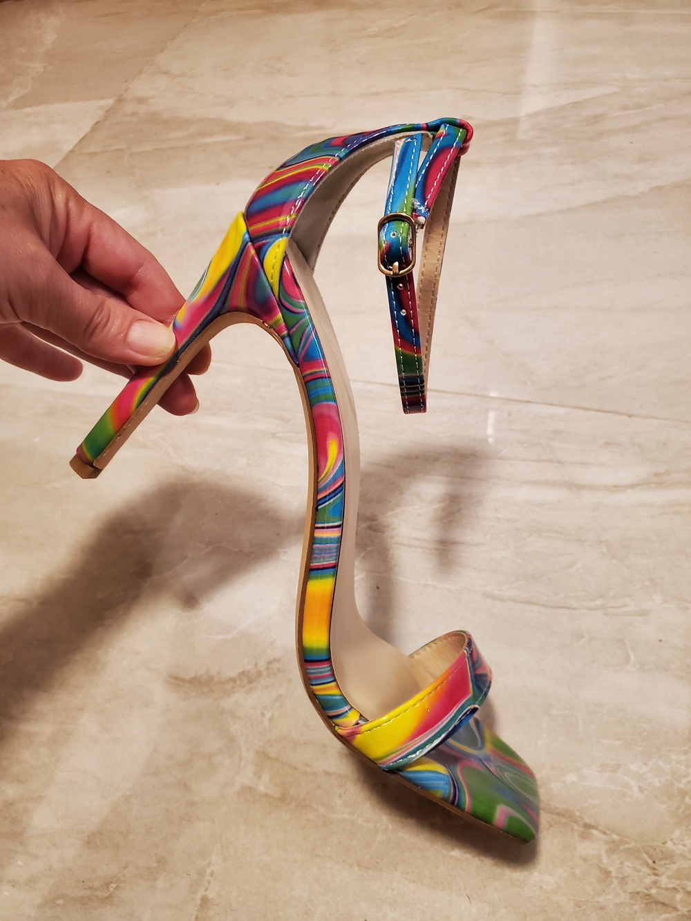 Rouge Helium Multicolor Swirl Ankle-Strap Heel